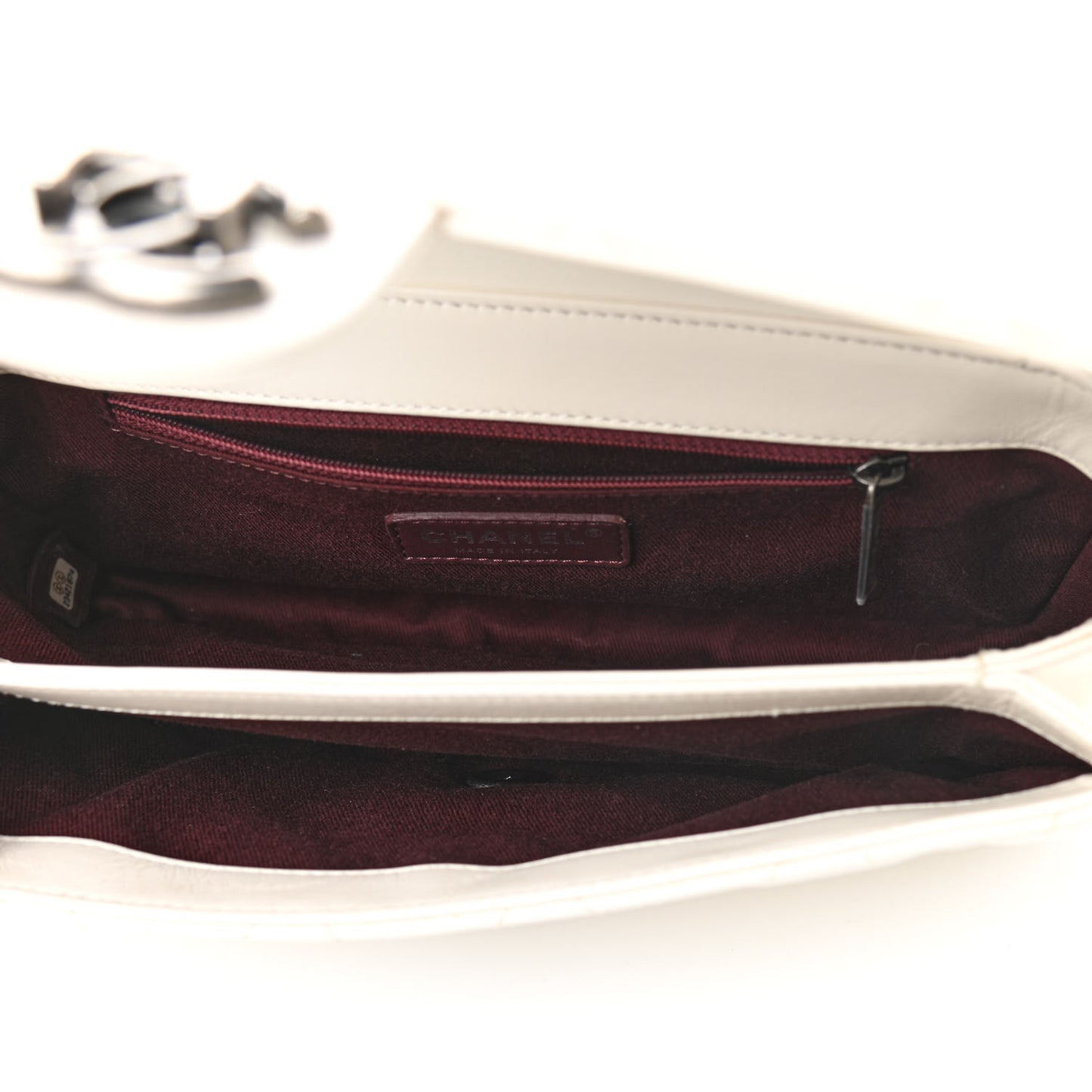 Glazed Calfskin Medium Perfect Edge Flap White