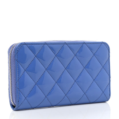 Chanel Patent Quilted Small Zip Around Wallet Blue 3 of 9