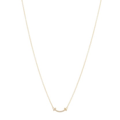 Tiffany 18K Yellow Gold Diamond Mini T Smile Pendant Necklace 1 of 5