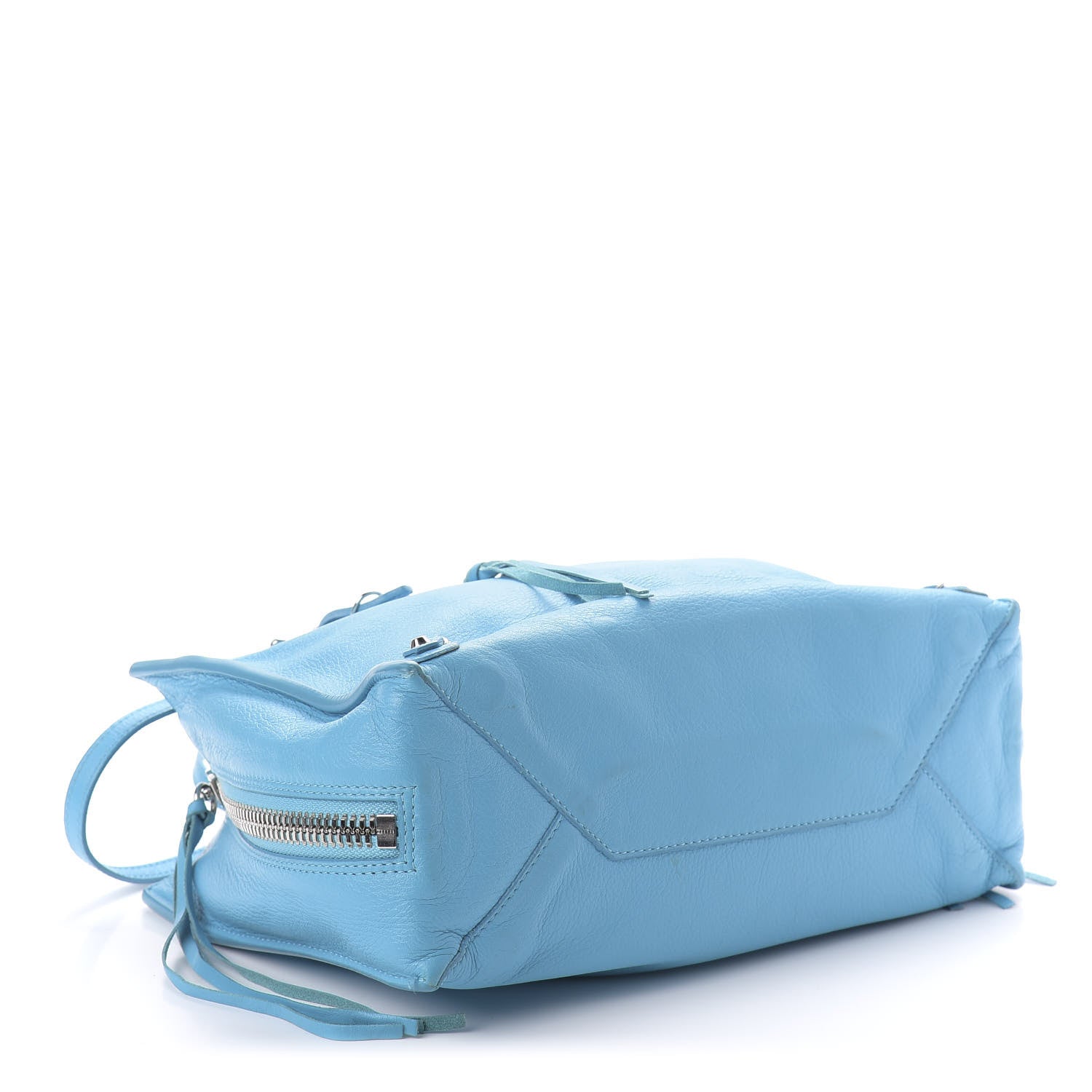 Balenciaga Supple Calfskin Papier A6 Zip Around Tote Bleu Caraibes 4 of 11