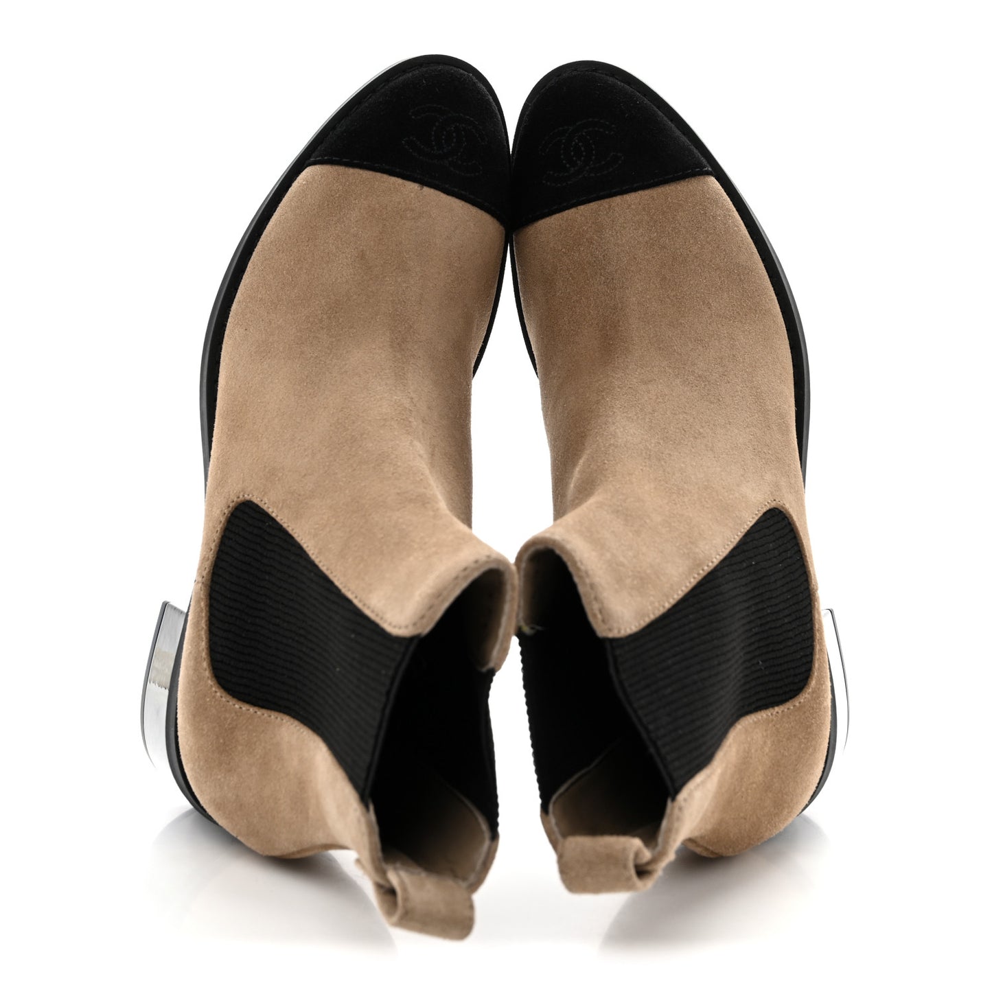 Calfskin Patent Cap Toe CC Short Boots 37.5 Beige Black