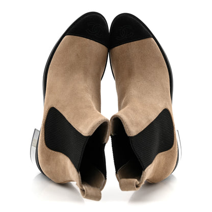 Chanel Calfskin Patent Cap Toe CC Short Boots 37.5 Beige Black 2 of 10