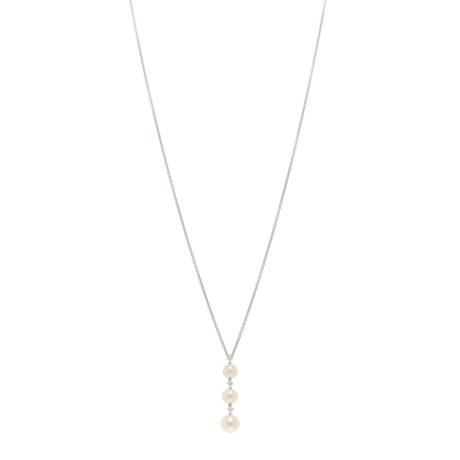 Mikimoto 18K White Gold Diamond Akoya Pearl 5.5-7mm Drop Pendant Necklace 1 of 4