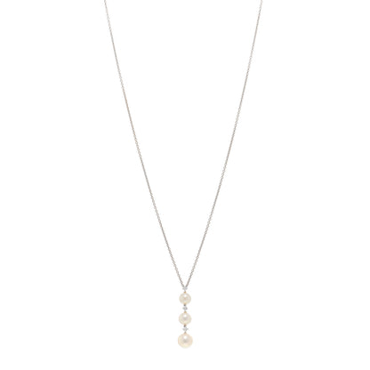 Mikimoto 18K White Gold Diamond Akoya Pearl 5.5-7mm Drop Pendant Necklace 1 of 4