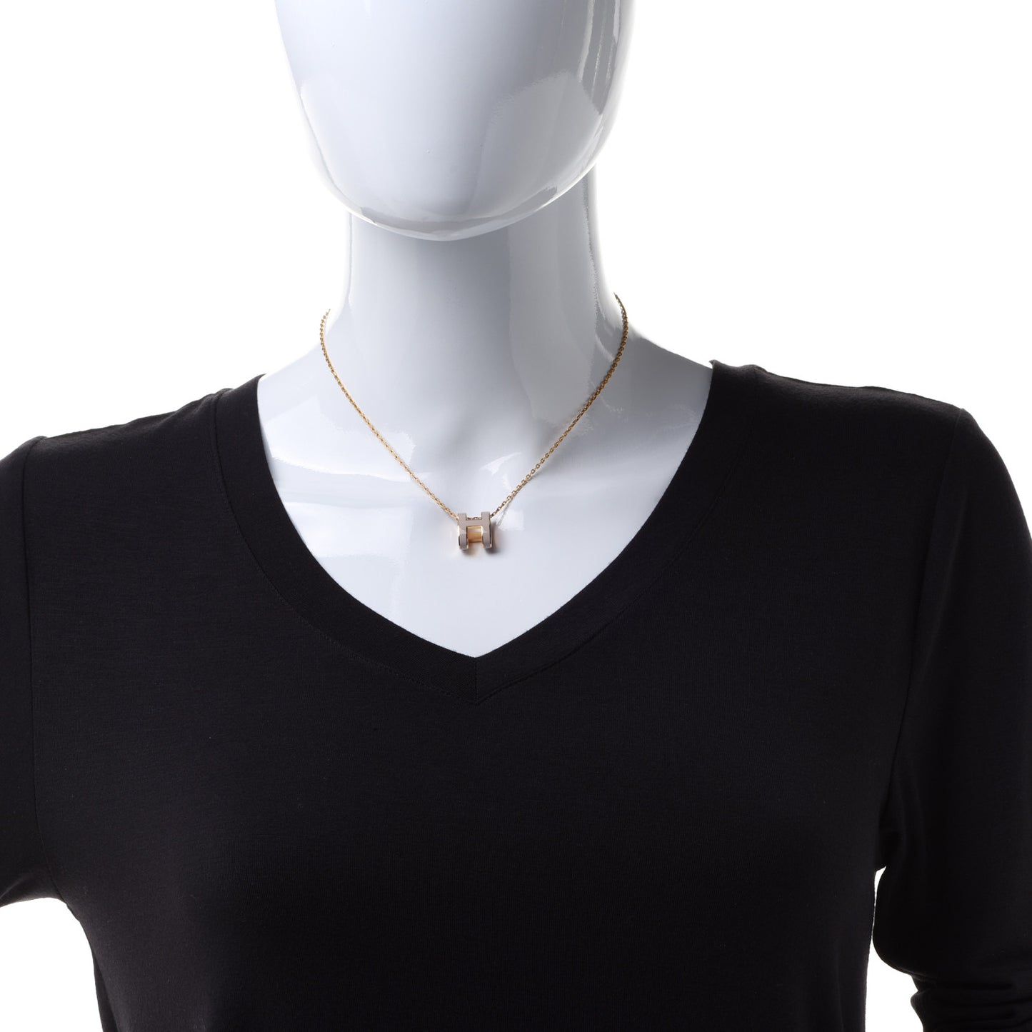 Lacquered Gold Pop H Pendant Necklace Marron Glace