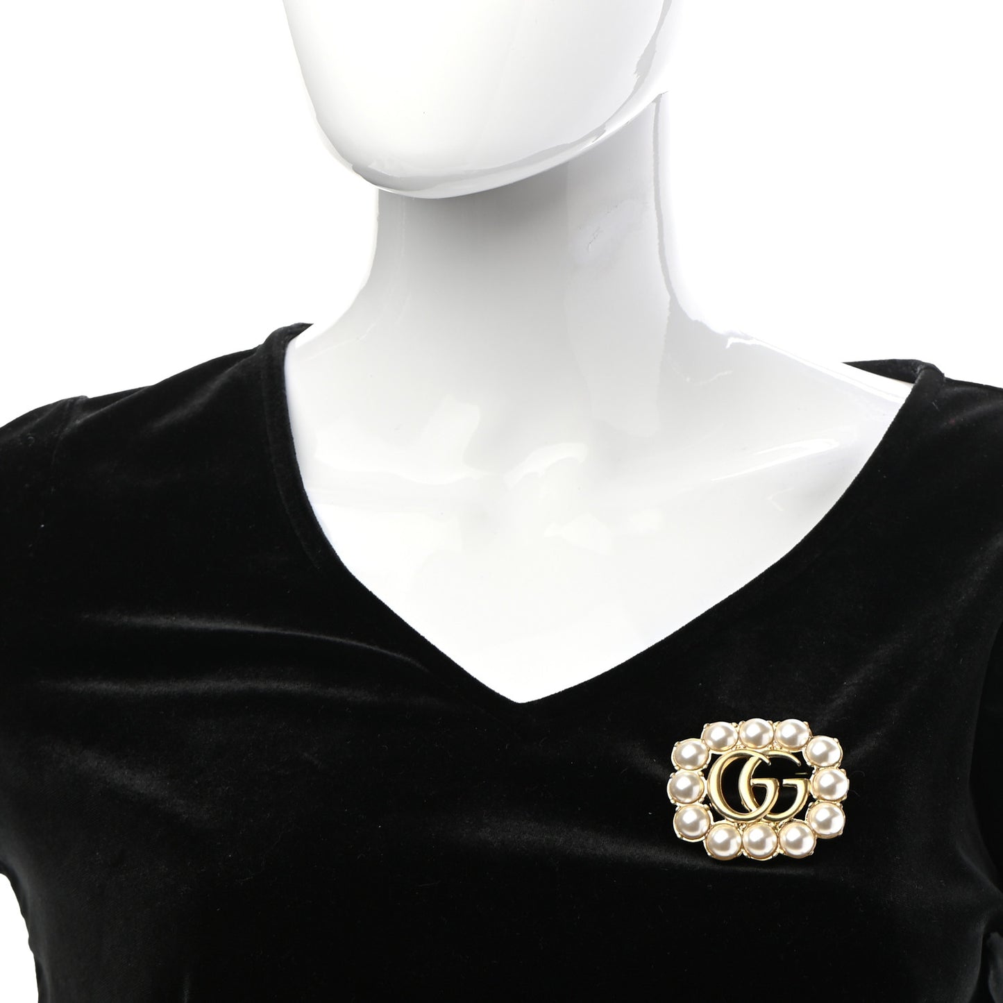 Metal Pearl Double G Brooch Aged Gold