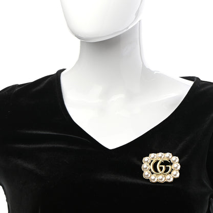 Gucci Metal Pearl Double G Brooch Aged Gold 2 of 6