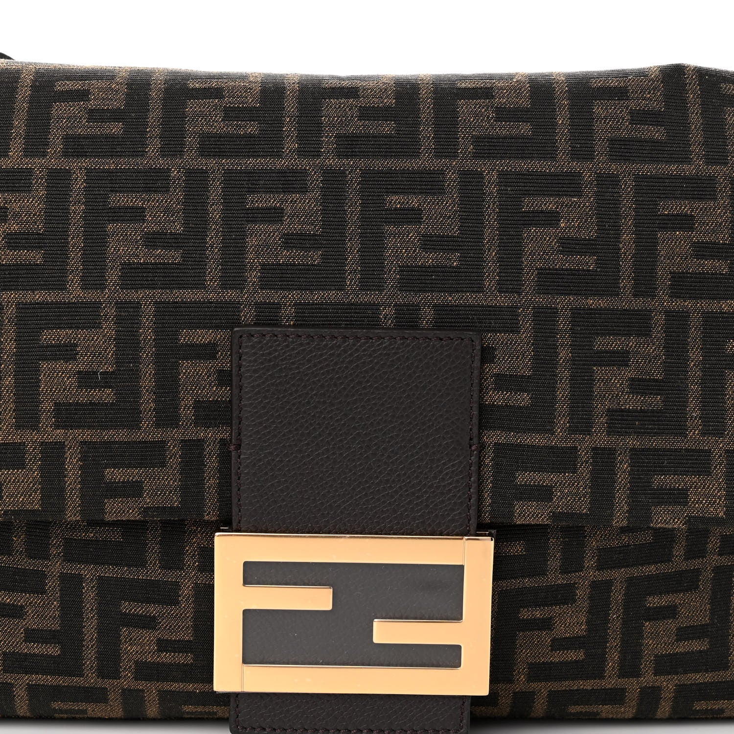 Fendi Fabric Jacquard FF 1974 Maxi Baguette Tobacco Moro Black 7 of 9