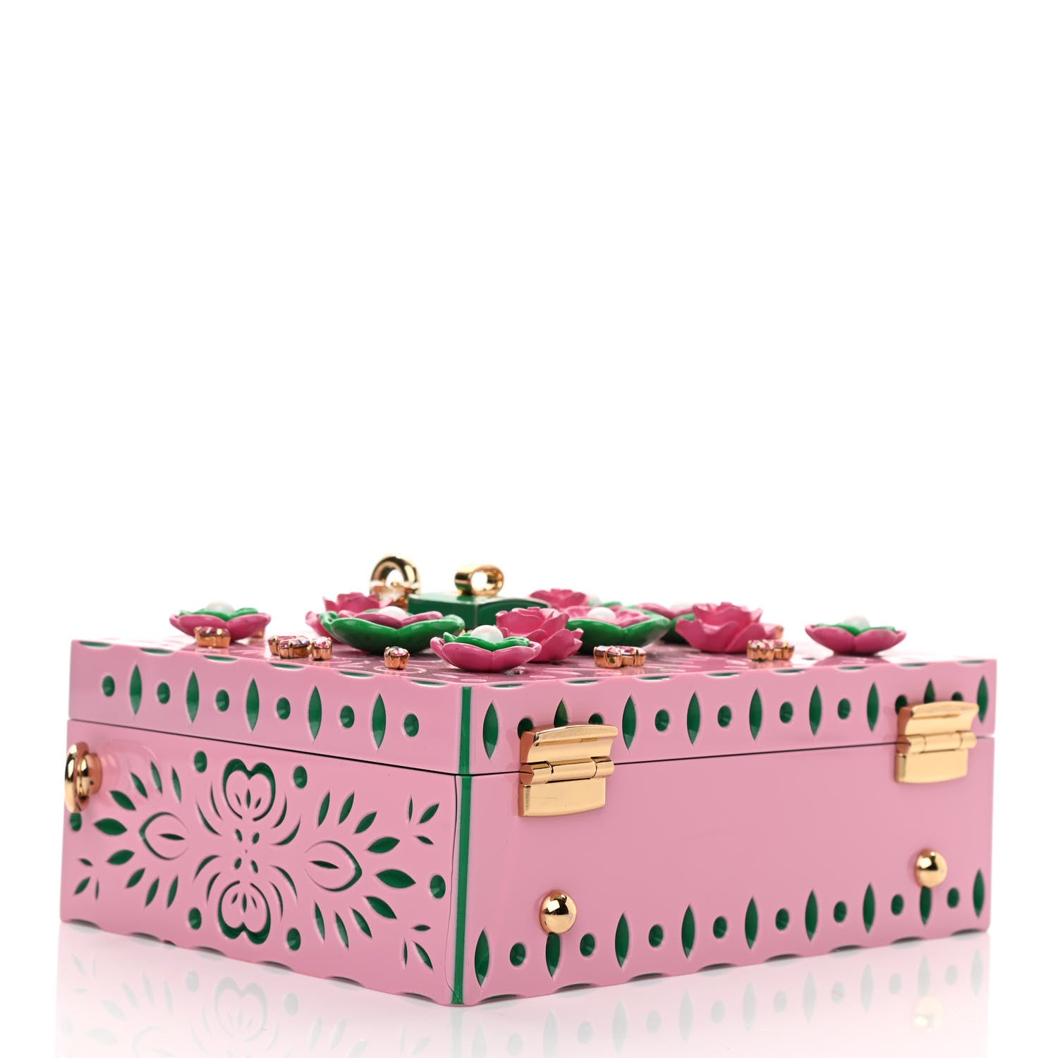 Dolce & Gabbana Plexiglass Crystal Embellished Lily Box Bag Pink Green 4 of 9