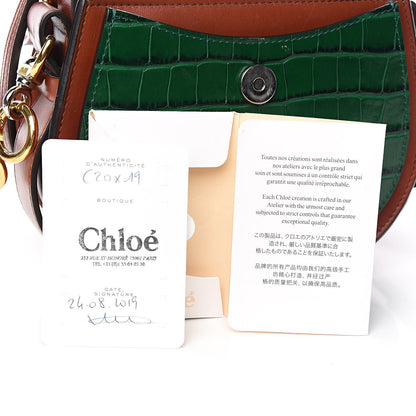 Chloe Calfskin Crocodile Embossed Small Tess Bag Woodsy Green Brown 14 of 15