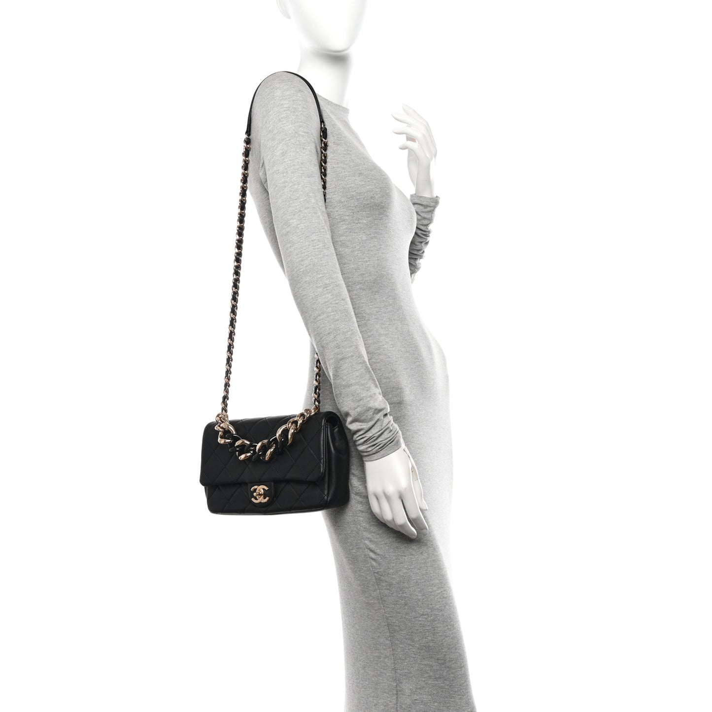 Lambskin Quilted Resin Bi-Color Chain Flap Bag Black