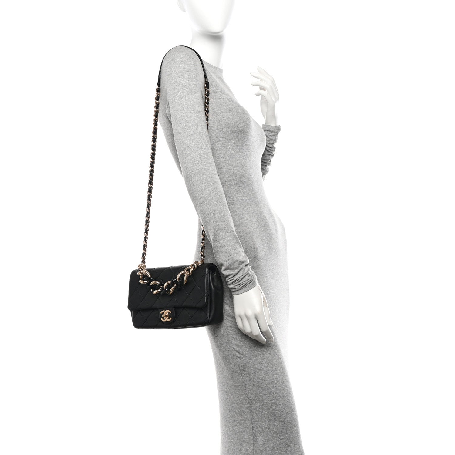 Chanel Lambskin Quilted Resin Bi-Color Chain Flap Bag Black 2 of 13
