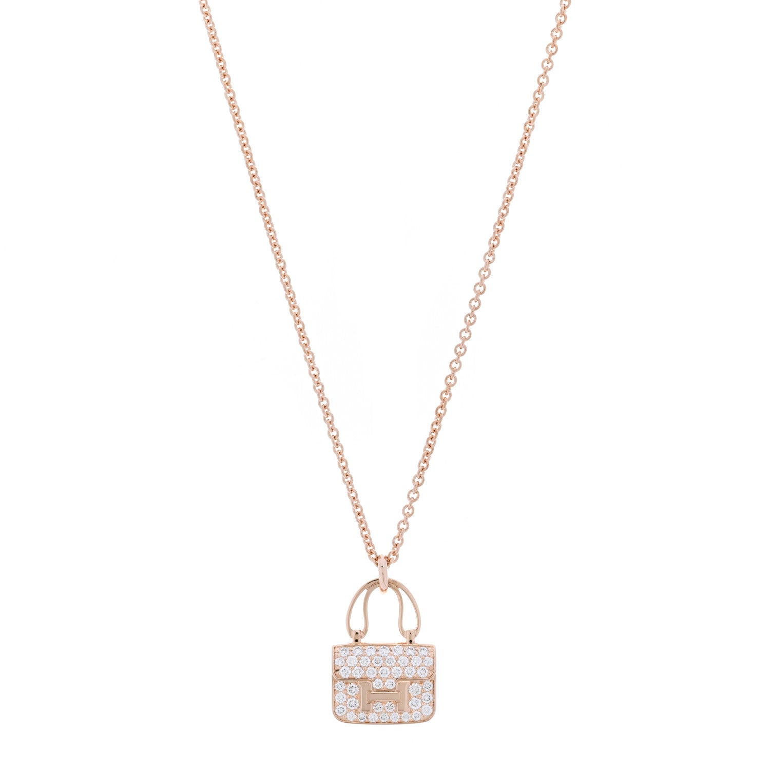 Hermes 18K Rose Gold Diamond Constance Amulettes Pendant Necklace 1 of 6