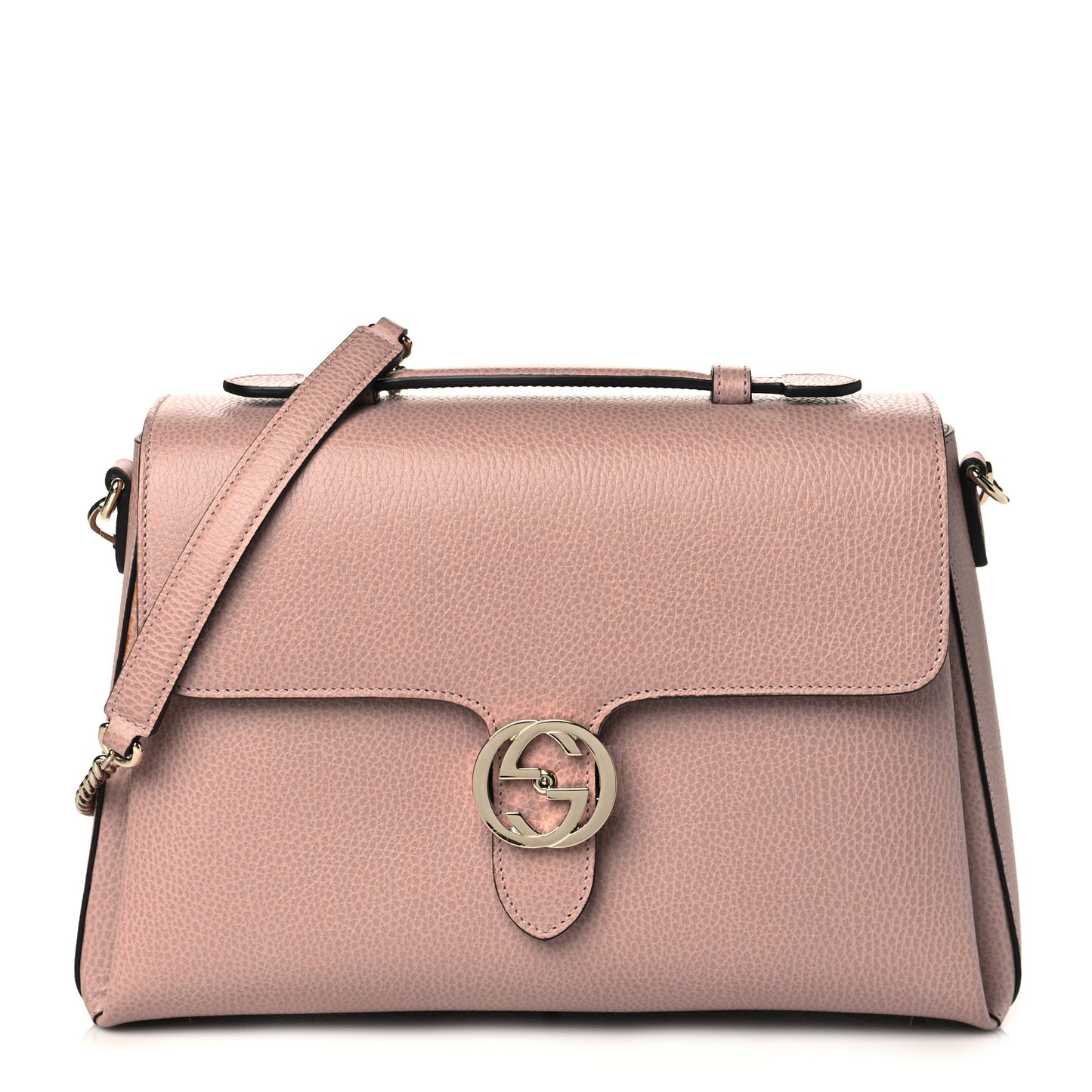 Dollar Calfskin Medium Interlocking G Top Handle Shoulder Bag Soft Pink