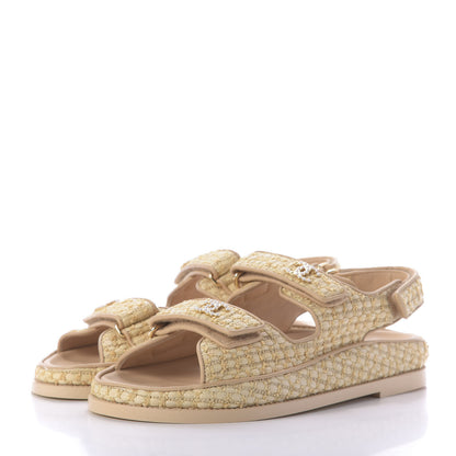 Chanel Braided Fabric Velcro Dad Sandals 39 Beige 3 of 13