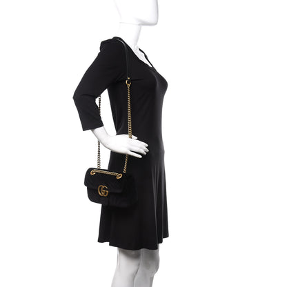 Gucci Velvet Matelasse Mini GG Marmont Shoulder Bag Black 2 of 12