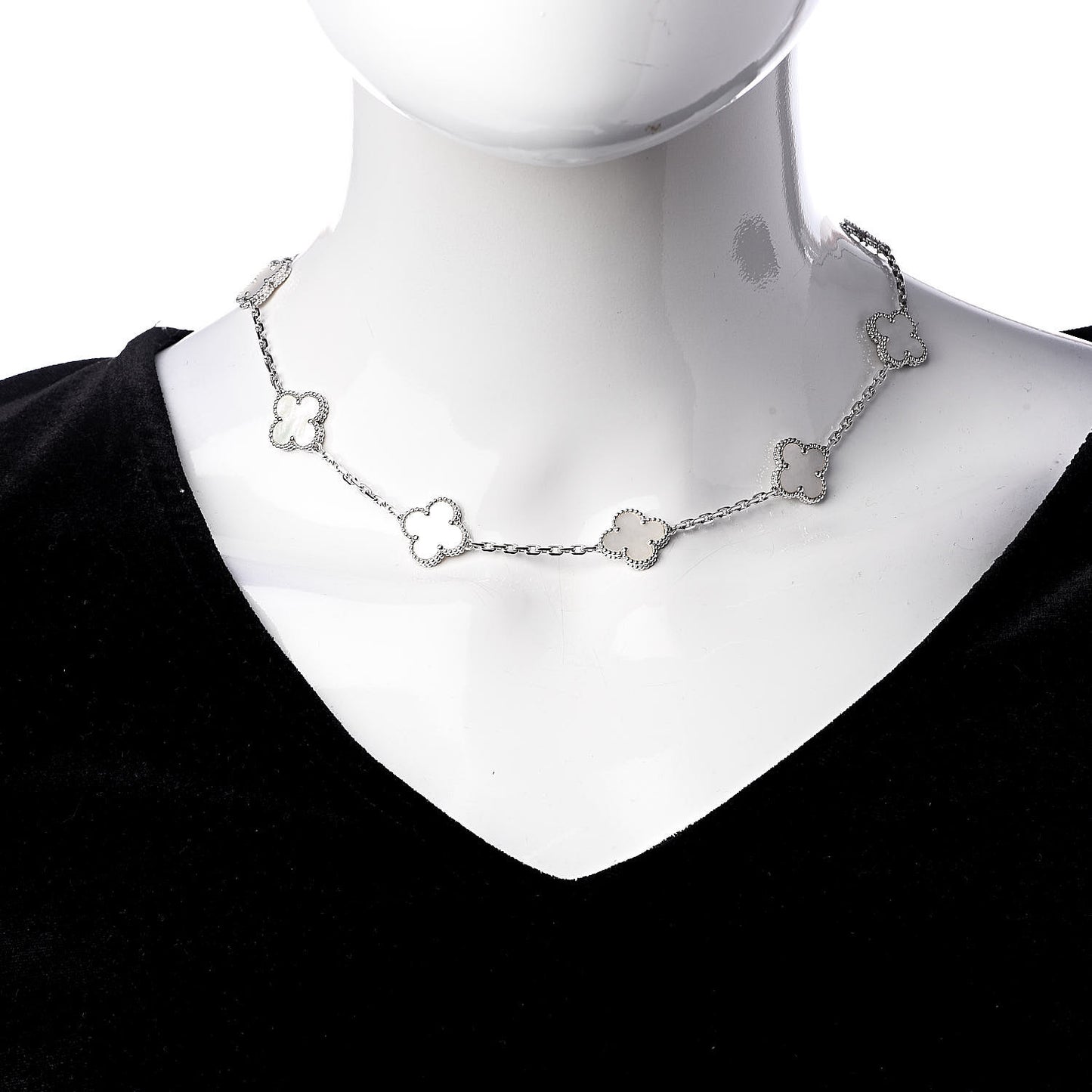 18K White Gold Mother of Pearl 10 Motifs Vintage Alhambra Necklace