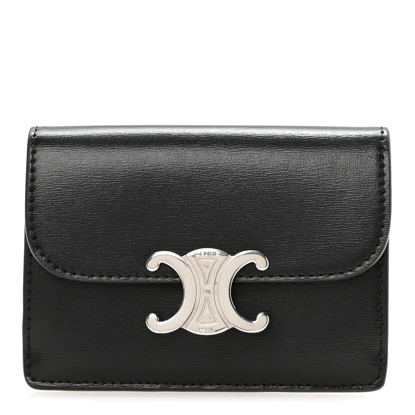 Shiny Calfskin Triomphe Flap Card Holder Black