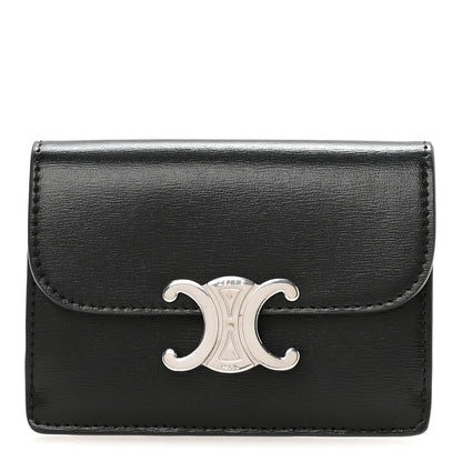 Celine Shiny Calfskin Triomphe Flap Card Holder Black 1 of 8