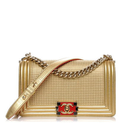 Chanel Metallic Lambskin Embossed Medium Cube Boy Flap Gold 1 of 10