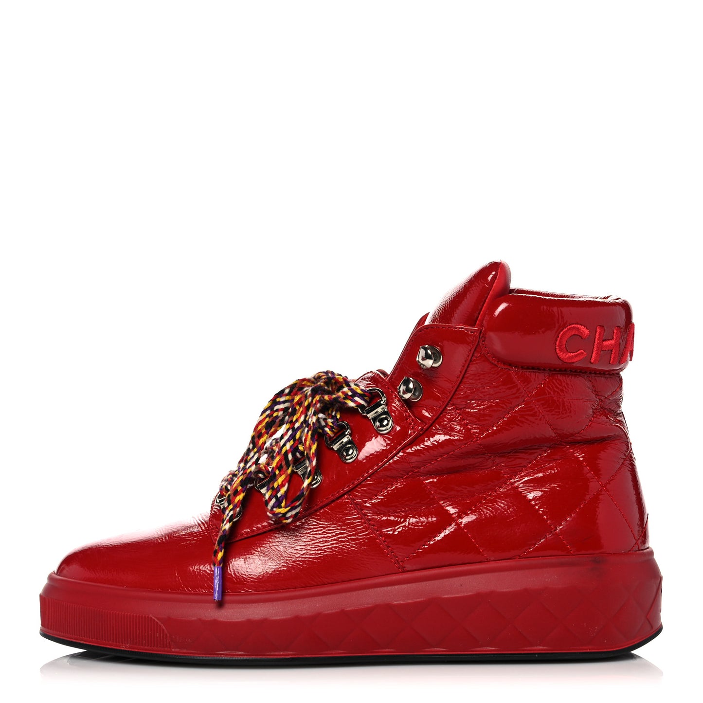 Patent Calfskin Quilted Womens High Top Sneakers 39 Red