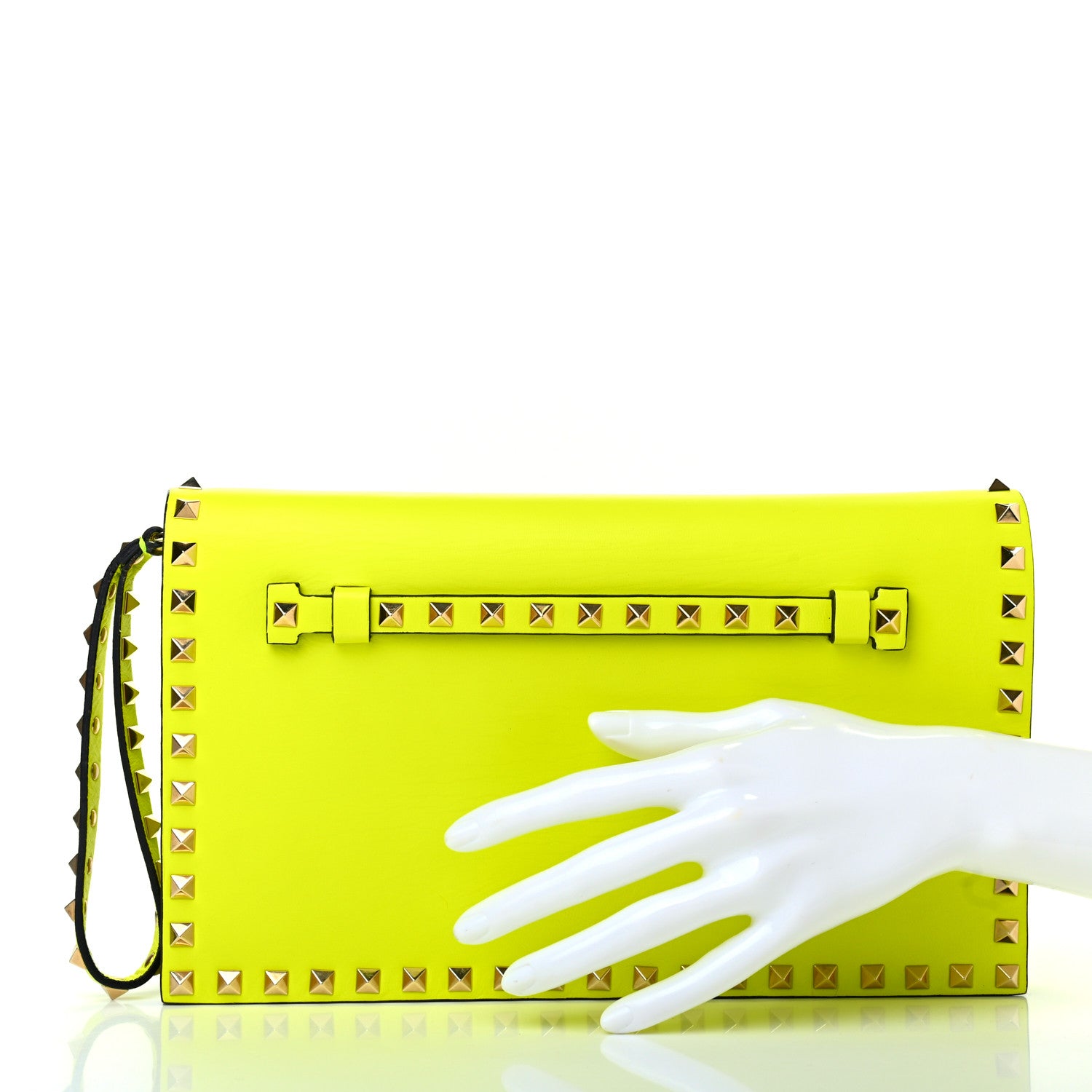 Valentino Garavani Nappa Rockstud Wristlet Clutch Yellow Fluo 2 of 11