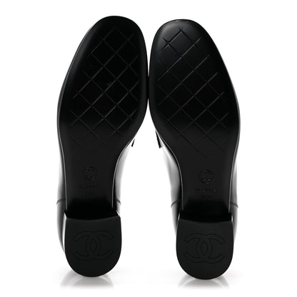 Chanel Shiny Calfskin Logo Loafers 39.5 Black 6 of 10