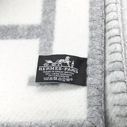 Hermes Wool Cashmere Avalon III Blanket Ecru Gris Clair 3 of 3