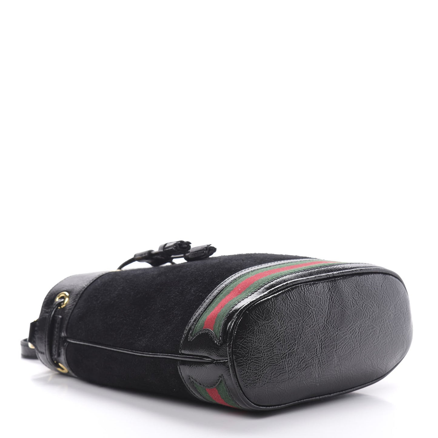 Suede Patent Web Small Ophidia Bucket Bag Black