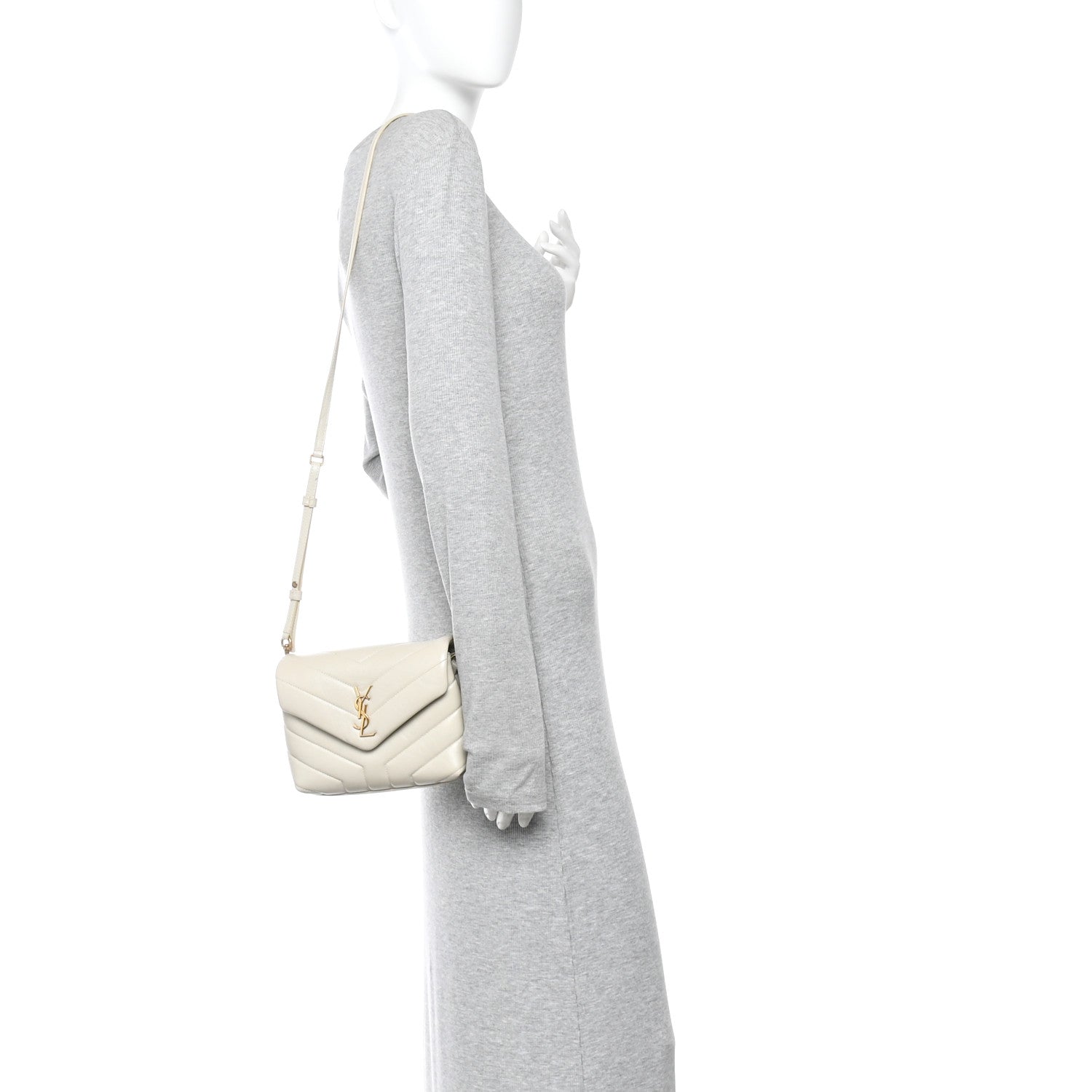 Saint Laurent Calfskin Y Quilted Monogram Toy Loulou Crossbody Bag Crema Soft 2 of 15