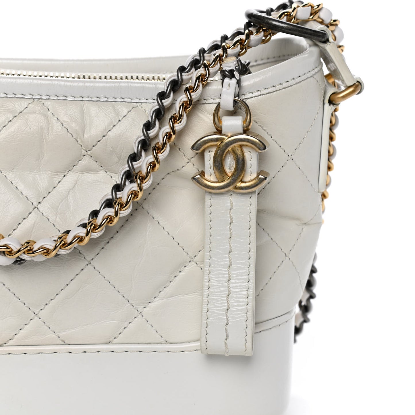 Aged Calfskin Quilted Small Gabrielle Hobo White