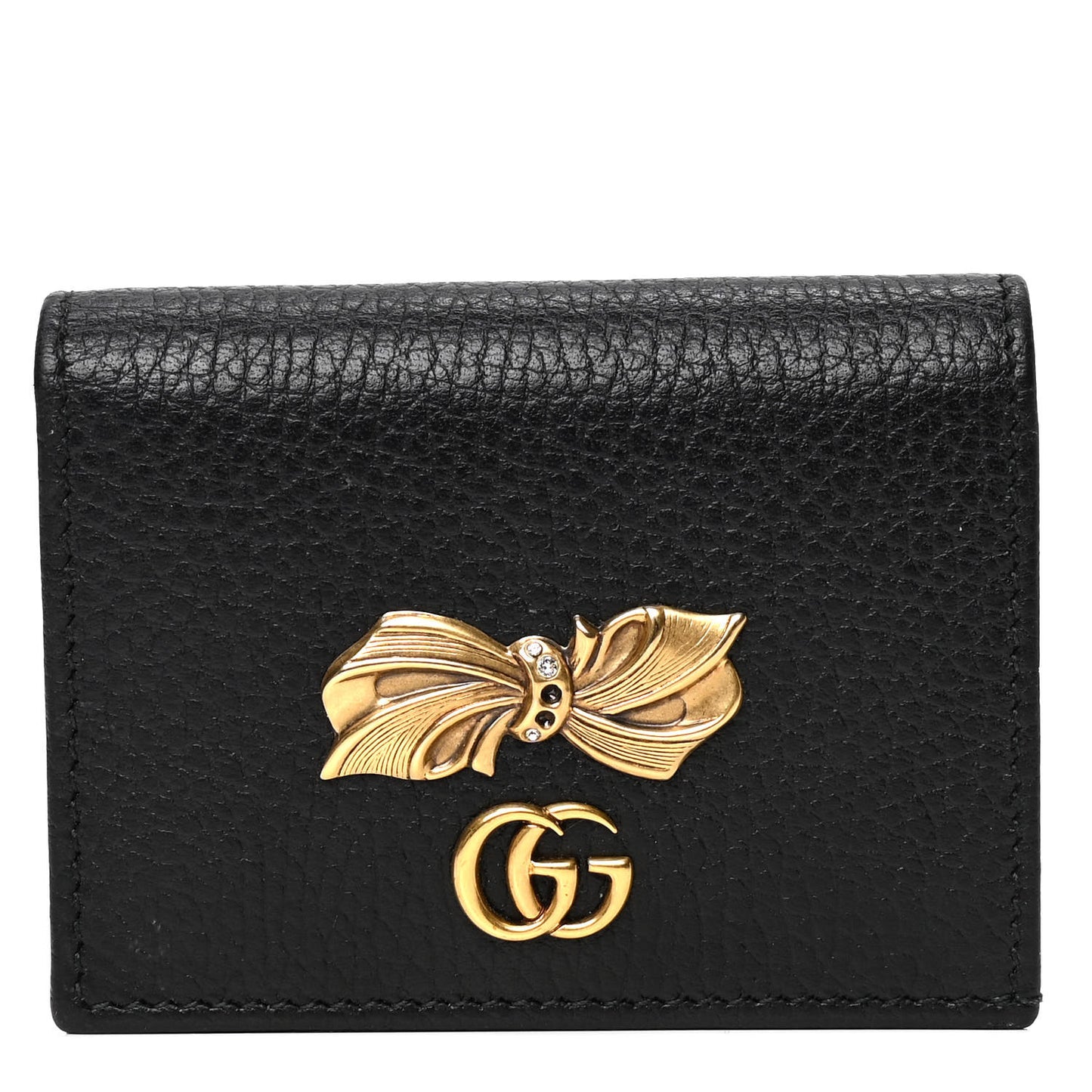 Calfskin GG Marmont Bow Card Case Black