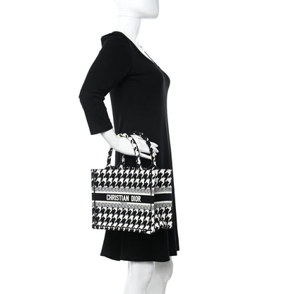 Christian Dior Canvas Houndstooth Embroidered Small Book Tote Black White 2 of 11