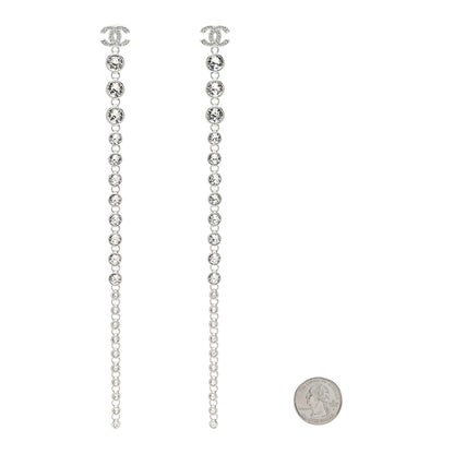 Chanel Crystal CC Long Drop Earrings Silver 2 of 4