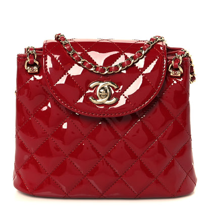 Chanel Patent Quilted Shiny Coco Small Flap Hobo Red 1 of 12