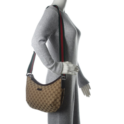 Gucci Monogram Web Medium Half Moon Hobo Dark Brown 2 of 7
