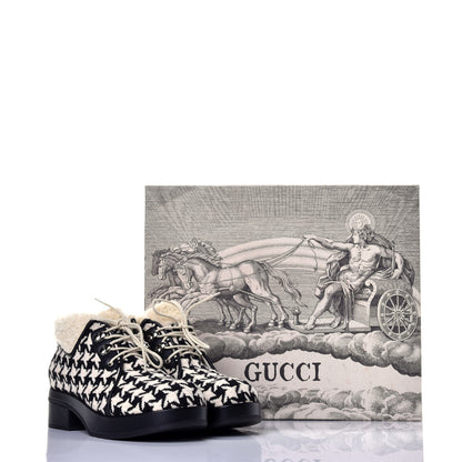 Gucci Optical Tweed Faux Shearling Houndstooth Victor Lace Up Ankle Boots 39.5 White Black 8 of 8