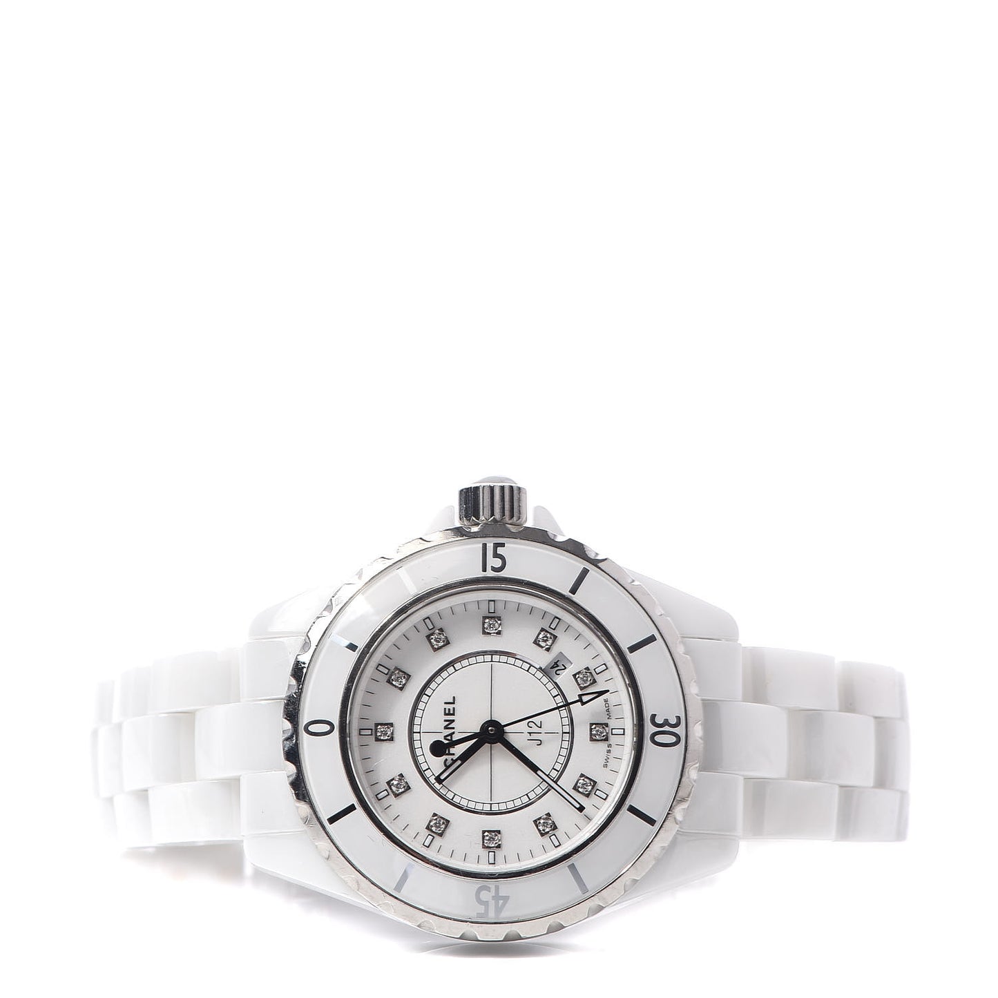 Stainless Steel Ceramic Diamond 33mm J12 Quartz Watch White
