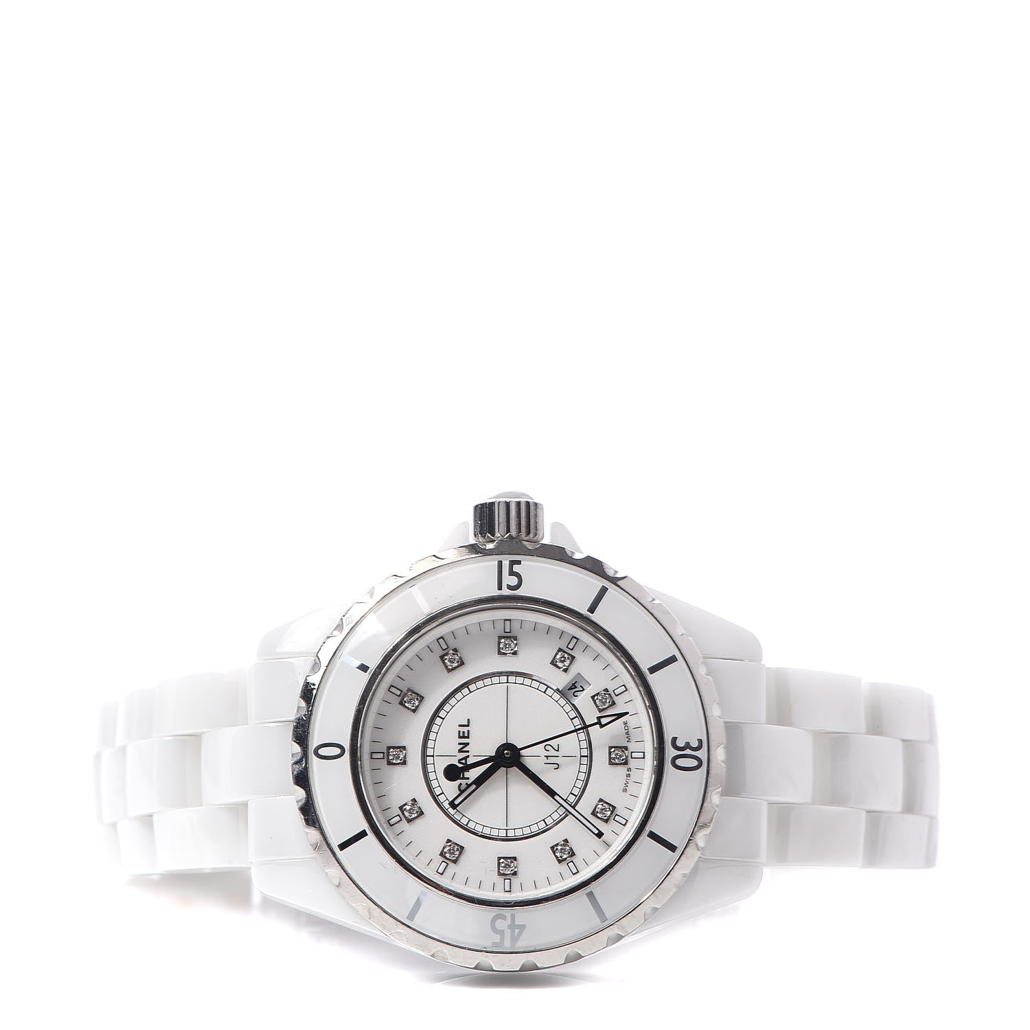 Chanel Stainless Steel Ceramic Diamond 33mm J12 Quartz Watch White 3 of 6
