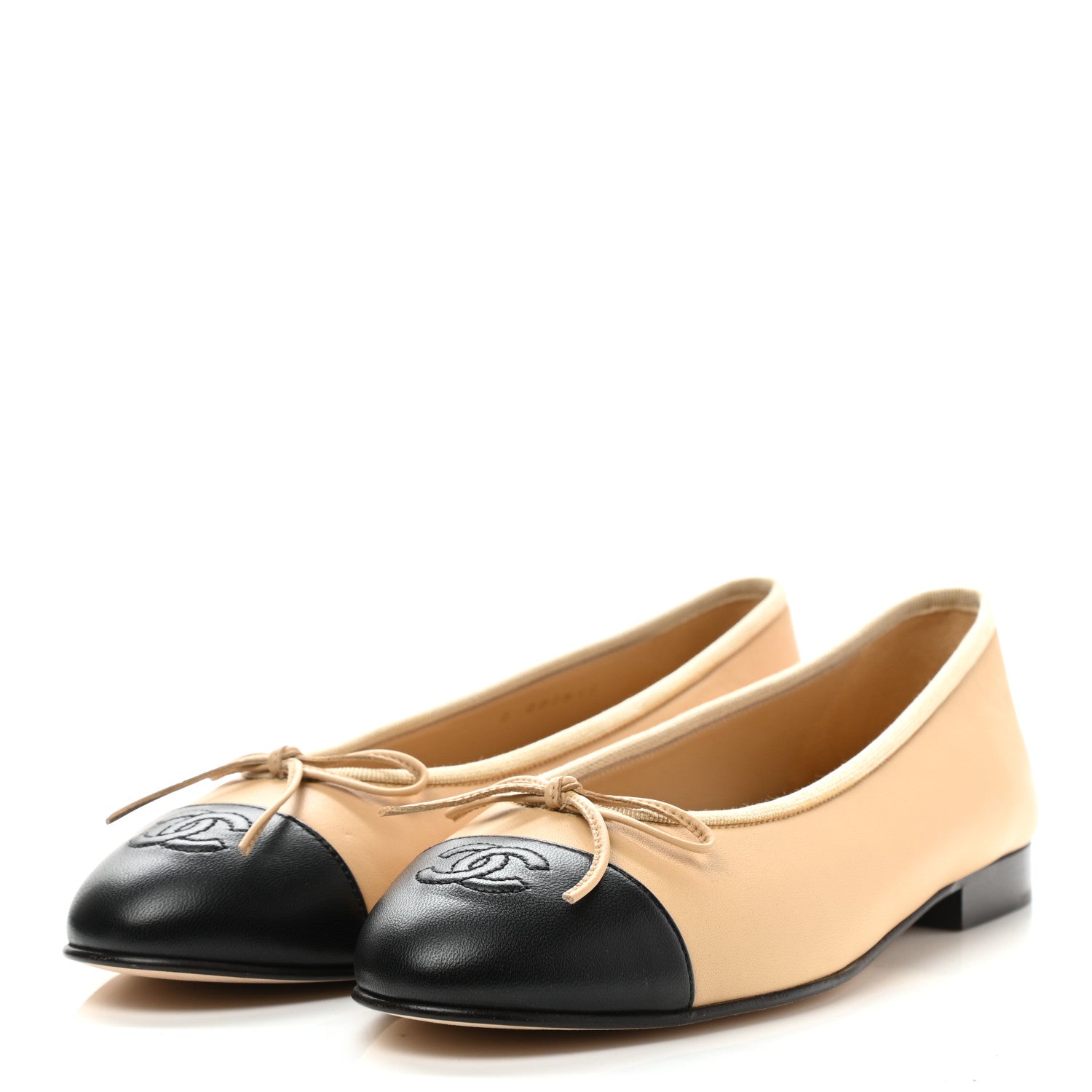 Chanel Lambskin Cap Toe Ballerina Flats 38 Beige Black 3 of 8