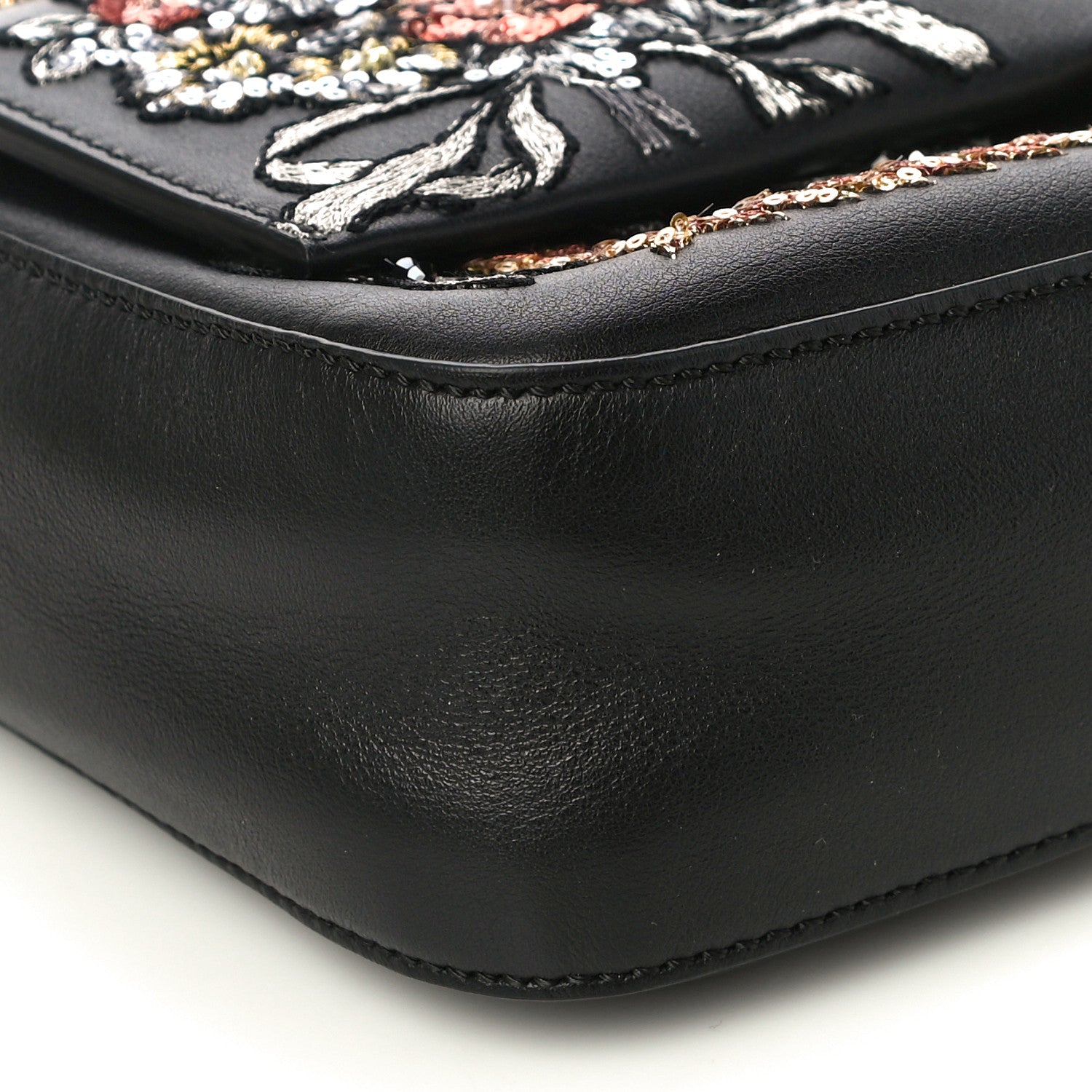 Fendi Calfskin Embroidered Baguette Black 8 of 9