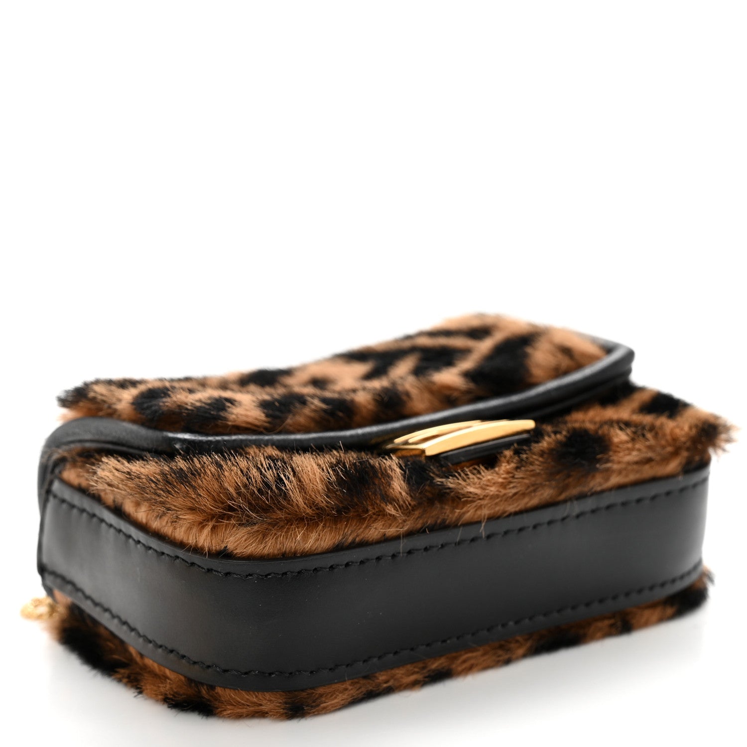 Fendi Sheared Sheepskin Vitello King FF Nano Baguette Charm Tobacco Moro Black 3 of 8