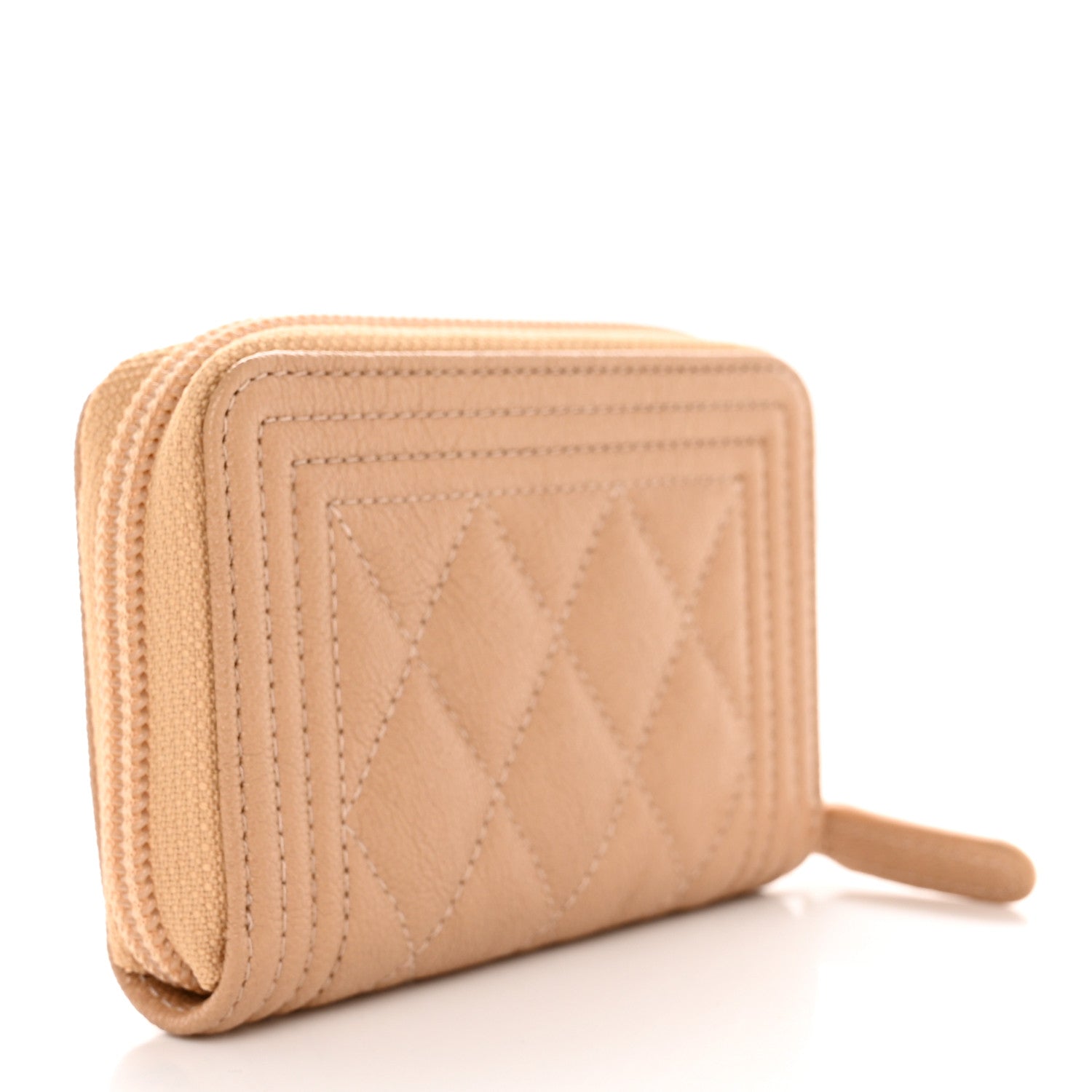 Chanel Caviar Quilted Boy Zip Around Coin Purse Wallet Beige 3 of 7