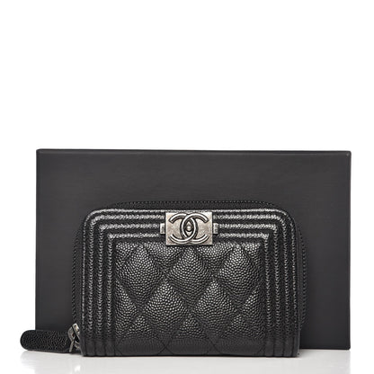 Chanel Caviar Quilted Boy Zip Around Coin Purse Wallet Black 8 of 8