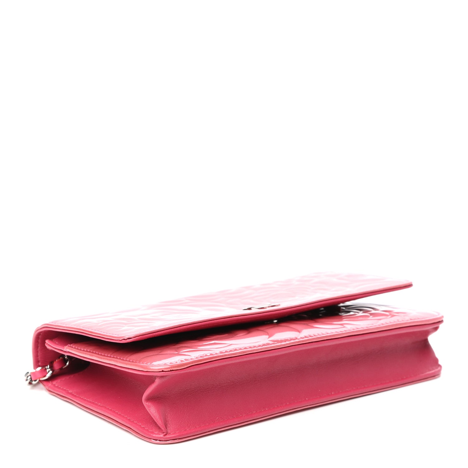Chanel Patent Camellia Embossed Wallet on Chain WOC Rose 4 of 11