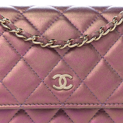 Chanel Iridescent Lambskin Quilted Mini Wallet On Chain WOC Purple 8 of 11