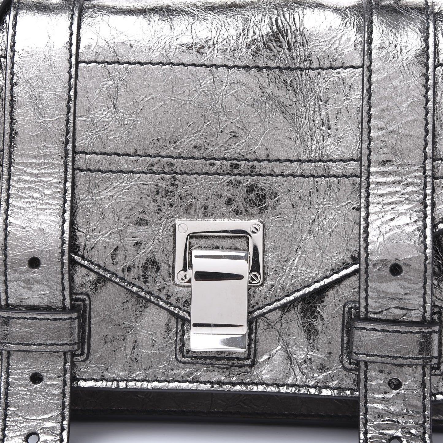 Metallic Lambskin Tiny PS1 Satchel Silver