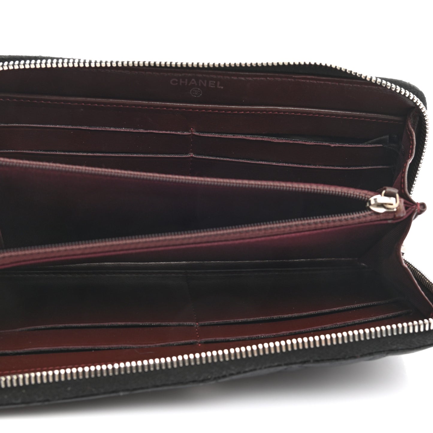 Lambskin Quilted Large Gusset Zip Around Wallet Black