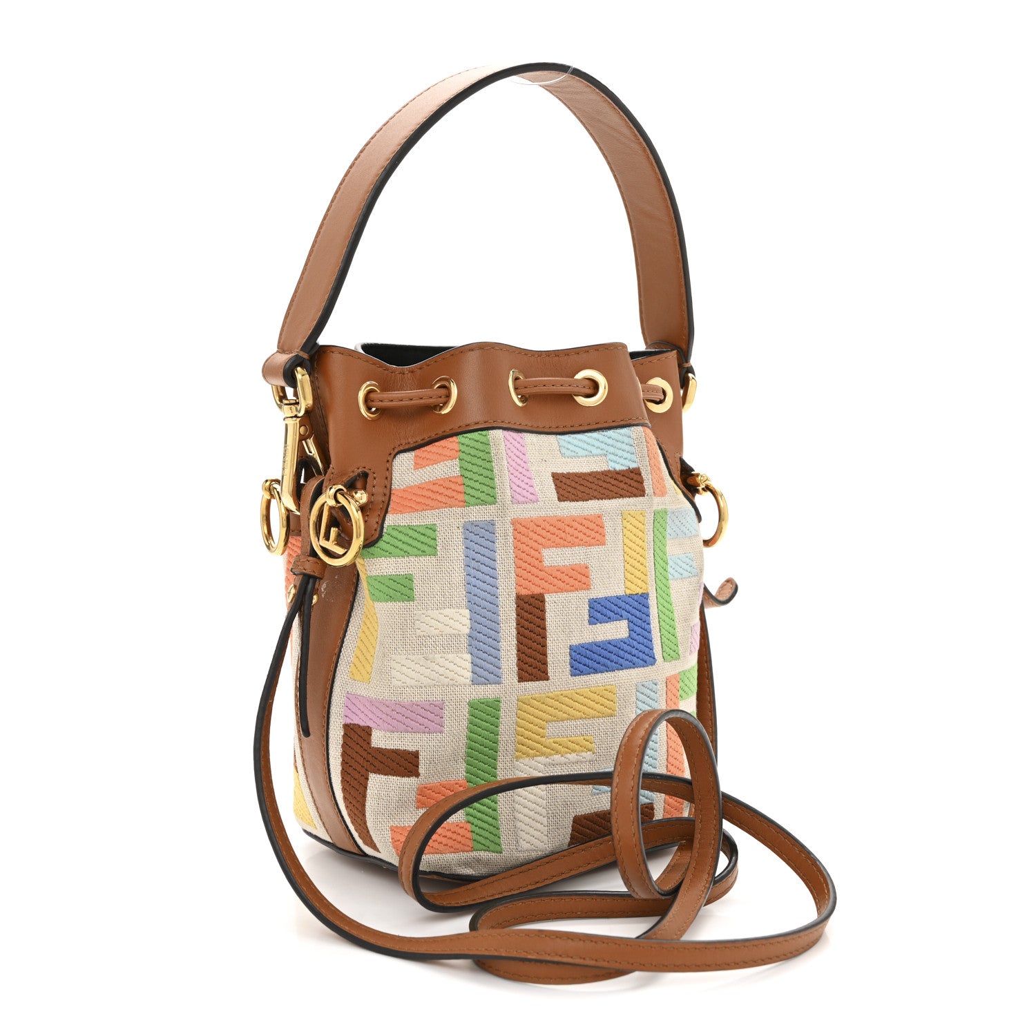 Fendi Kuban Canvas Vitello King F is Fendi FF Embroidered Mini Mon Tresor Bucket Bag Multicolor Cuoio 3 of 13