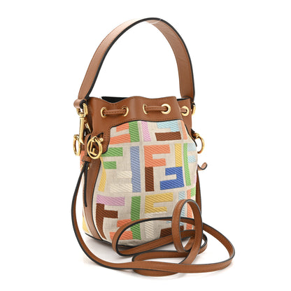 Fendi Kuban Canvas Vitello King F is Fendi FF Embroidered Mini Mon Tresor Bucket Bag Multicolor Cuoio 3 of 13